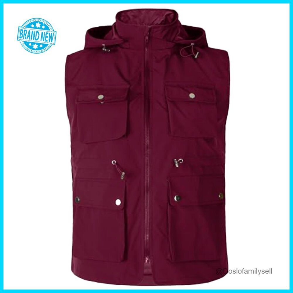 Packable Military Utility Vest Waterproof Windbreaker Jacket with Removable Hood - Picture 6 of 7